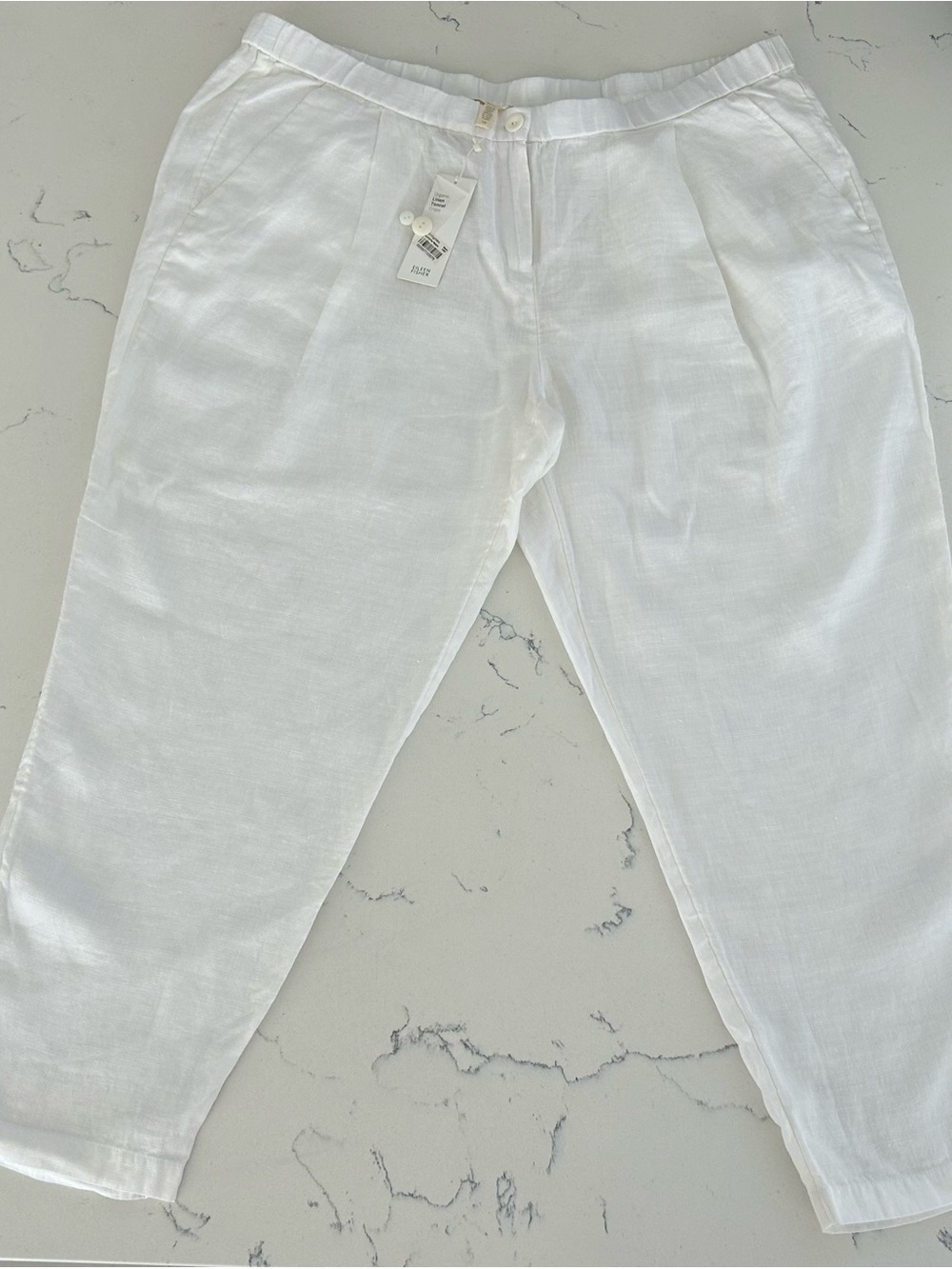 Eileen Fisher Ankle Pants 1X White Organic Linen Tencel Crepe NWT $258